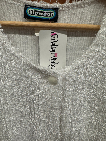 White Fuzzy Single Button Top