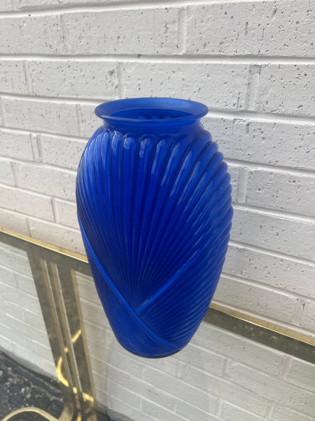 Dark Blue Anchor Hocking Pleated Vase