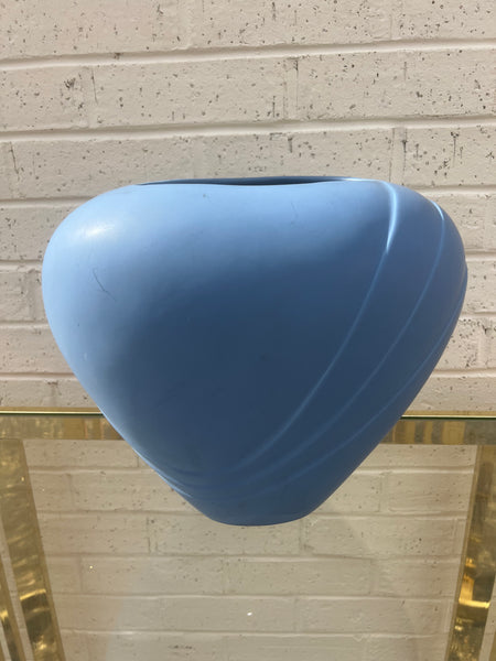 Matte Blue Ribbed Vase