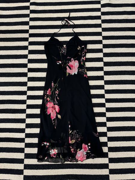 Black Floral Halter Dress