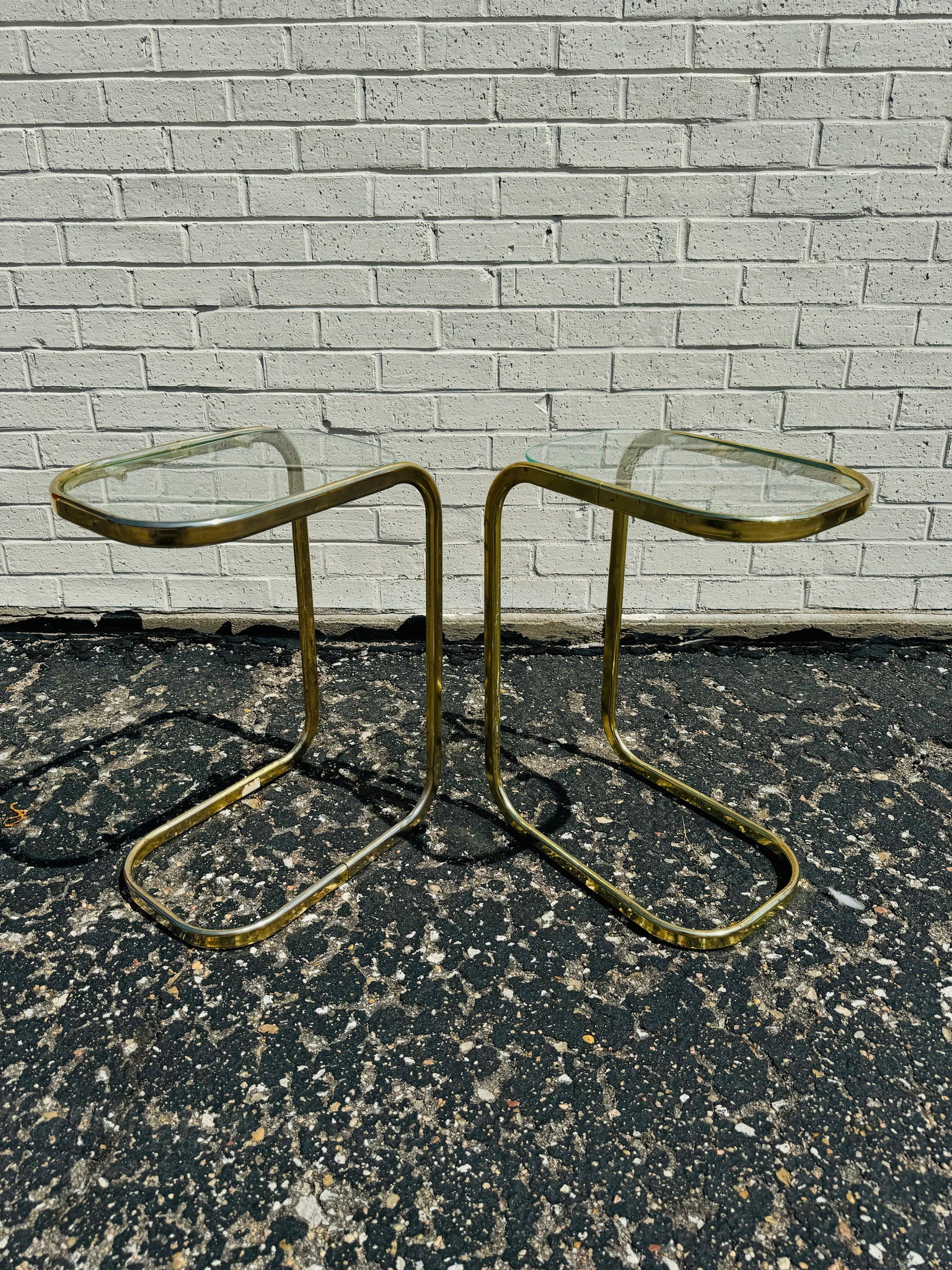 Pair of Milo Baughman Style Cantilever Side Tables - LOCAL PICKUP/REGIONAL DELIVERY ONLY