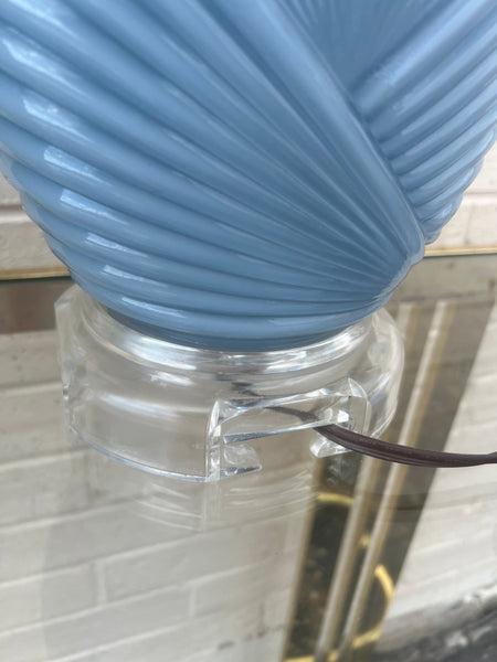 Light Blue Pleated Glass Lamps with Lucite Bases