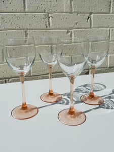 Pink Stemmed French Wine Glasses