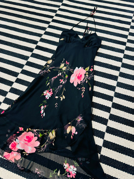 Black Floral Halter Dress