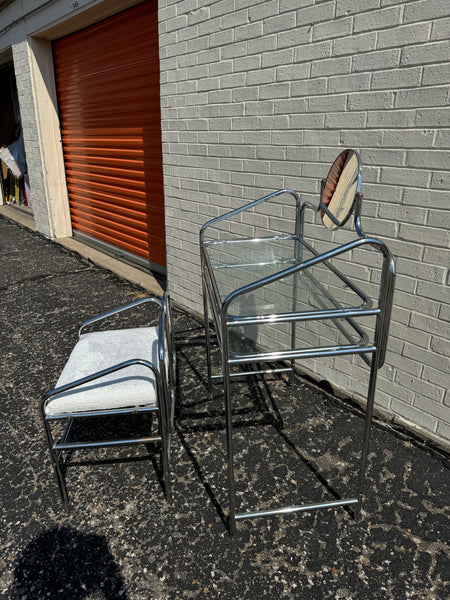 Chrome Vanity and Stool - LOCAL PICKUP/REGIONAL DELIVERY ONLY