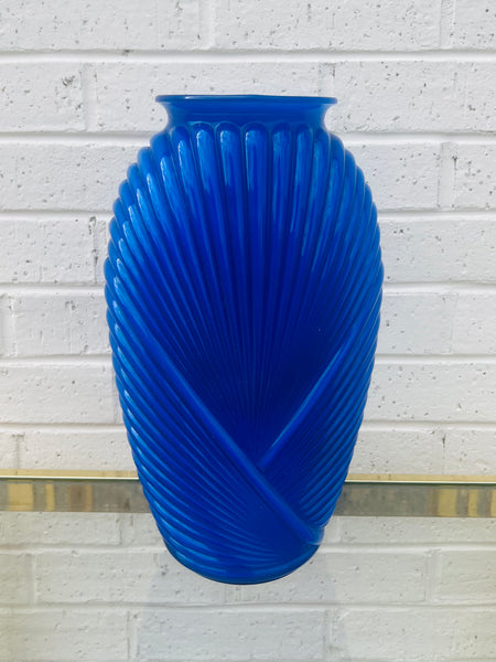 Dark Blue Anchor Hocking Pleated Vase