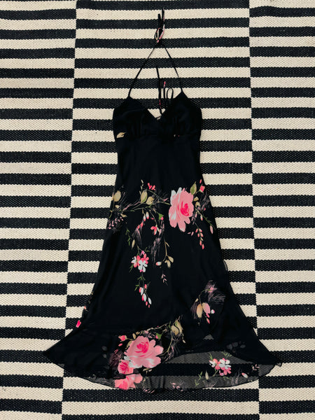 Black Floral Halter Dress