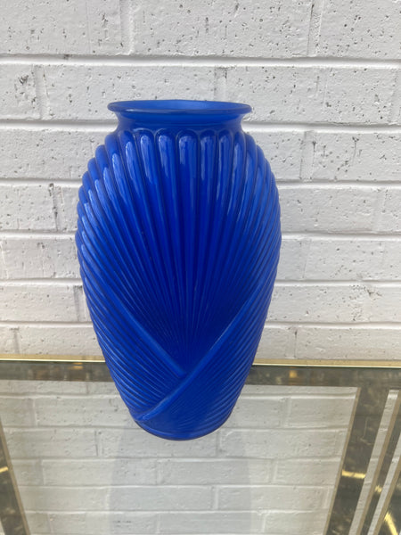 Dark Blue Anchor Hocking Pleated Vase