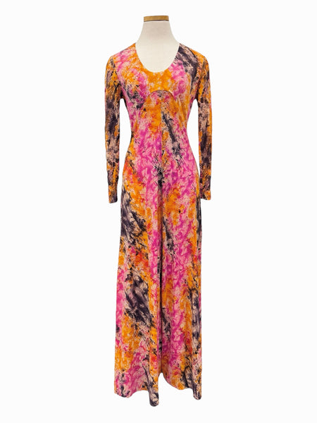 70s Batik Print Maxi Dress