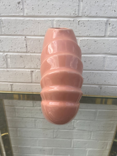 Peachy Pink Art Deco Ribbed Vase