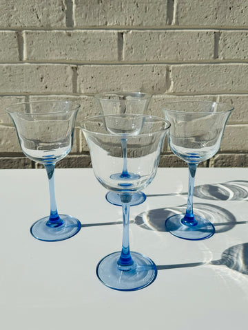 Blue Stemmed French Wine Glasses