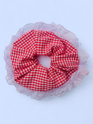 Picnic Scrunchie - Light Pink & Purple Trim