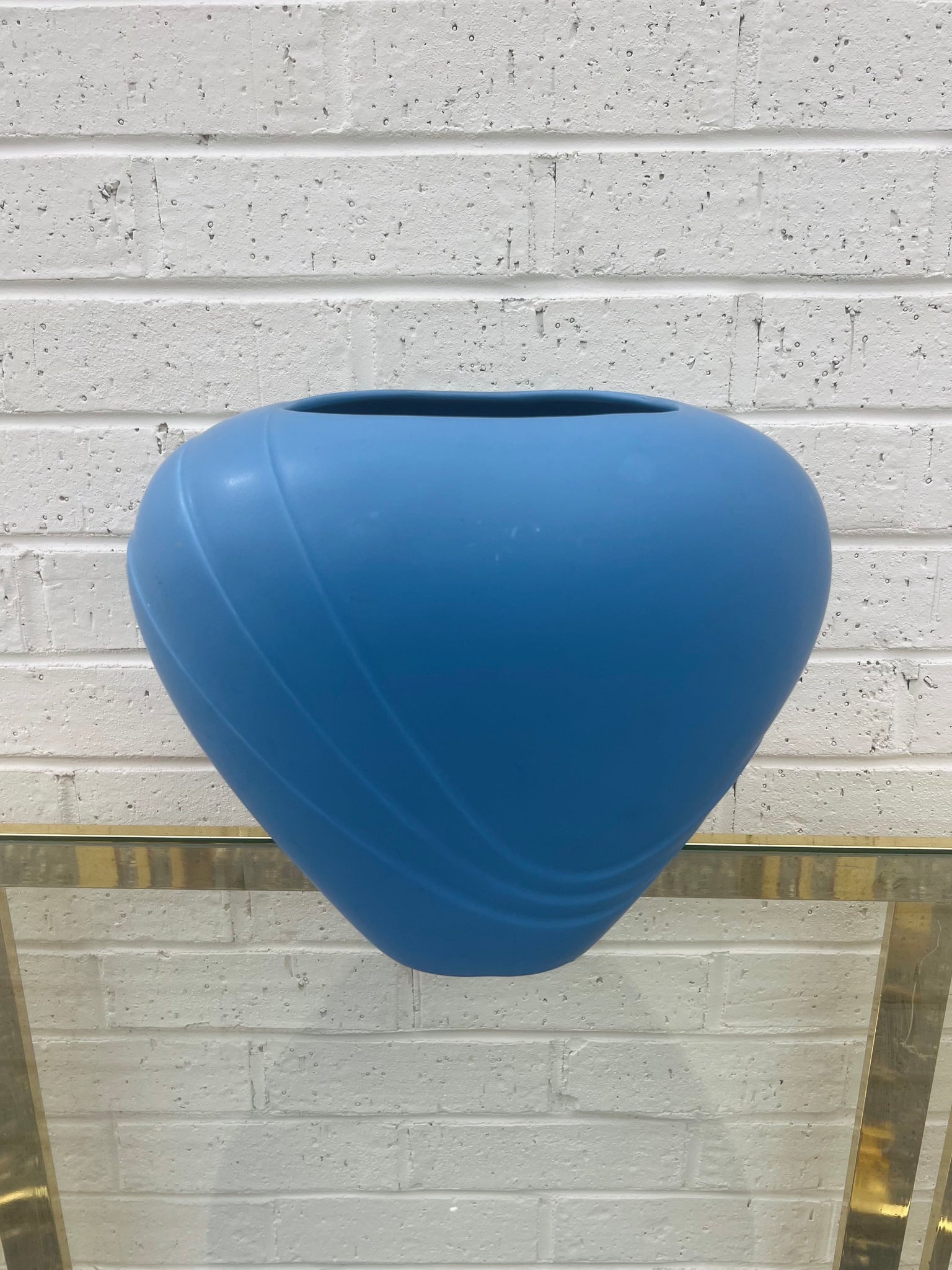 Matte Blue Ribbed Vase