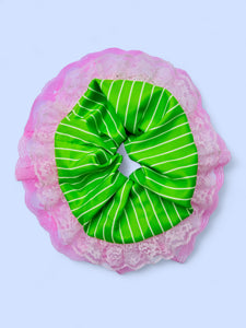 Rose Lawn Scrunchie - Light & Hot Pink Trim