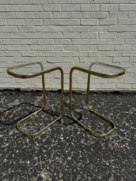 Pair of Milo Baughman Style Cantilever Side Tables - LOCAL PICKUP/REGIONAL DELIVERY ONLY