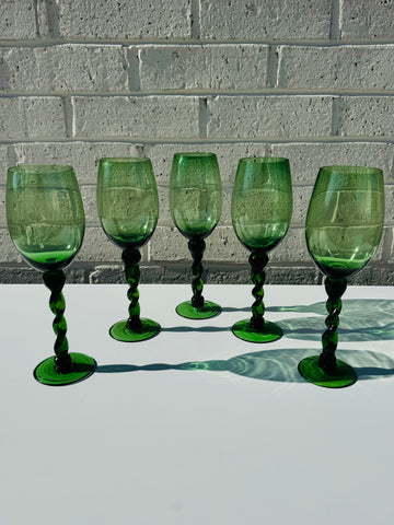 Green Twisted Stem Wine Glasses