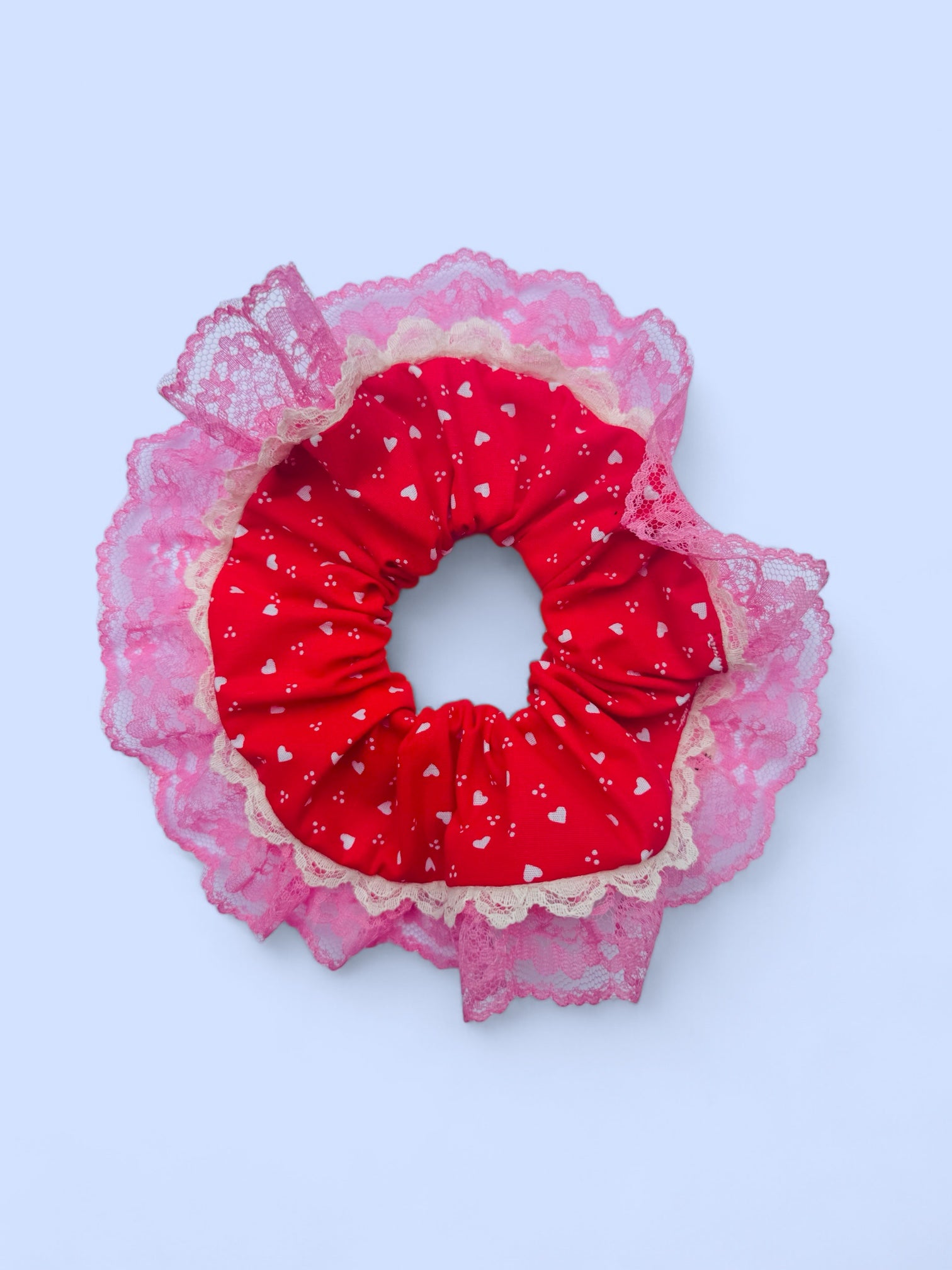 Valentine Scrunchie - Hot Pink & White Trim