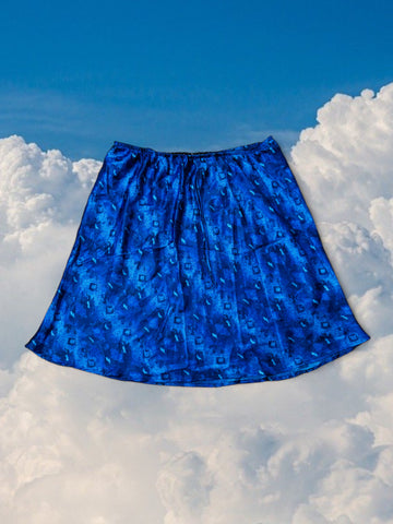 Blue Snake Print Satin Skirt