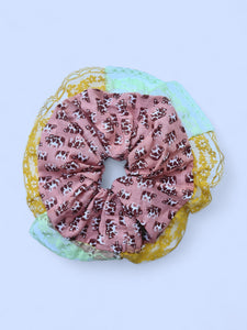 Cow Scrunchie - Mint & Mustard Trim