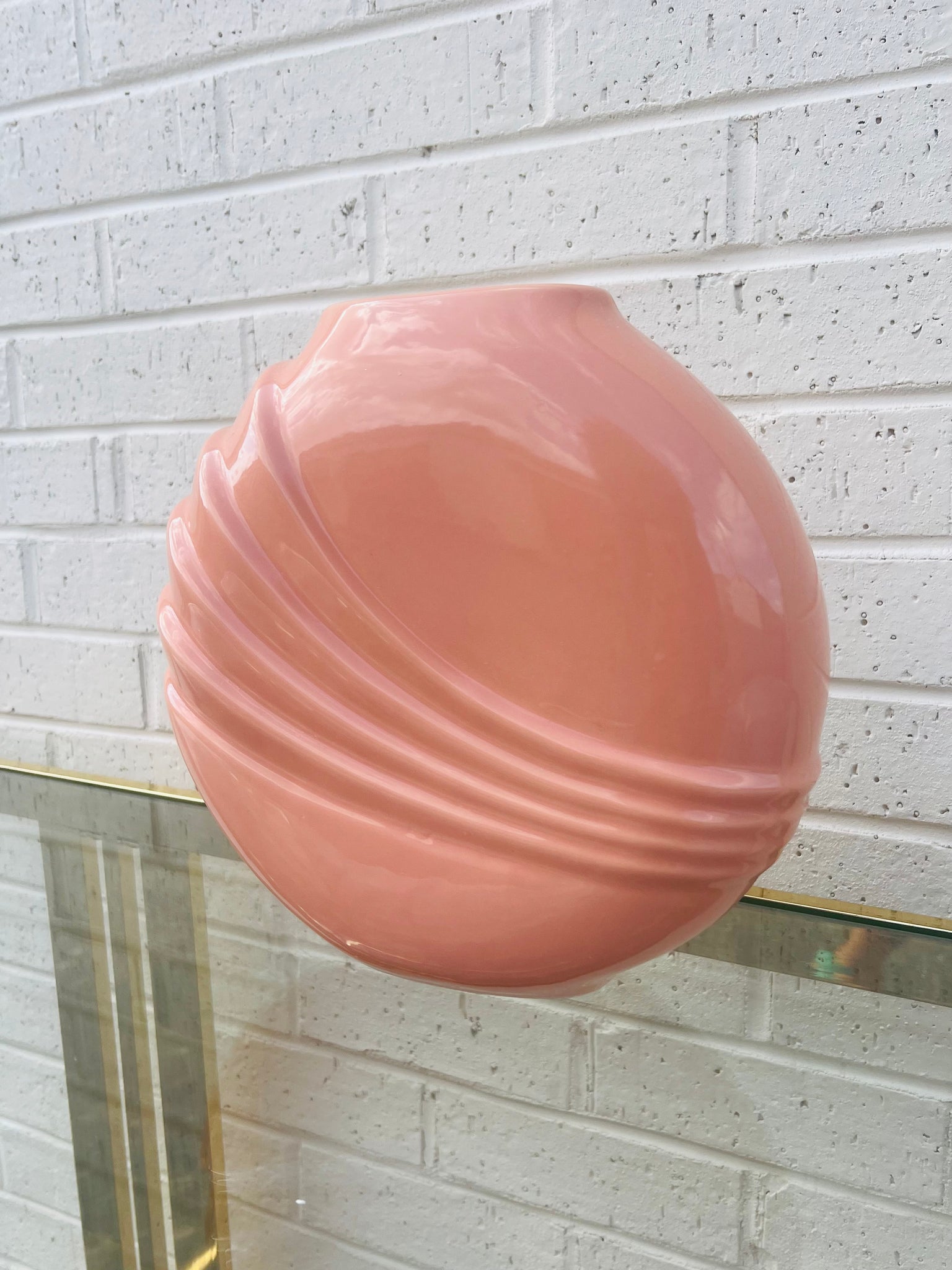 Peachy Pink Art Deco Ribbed Vase