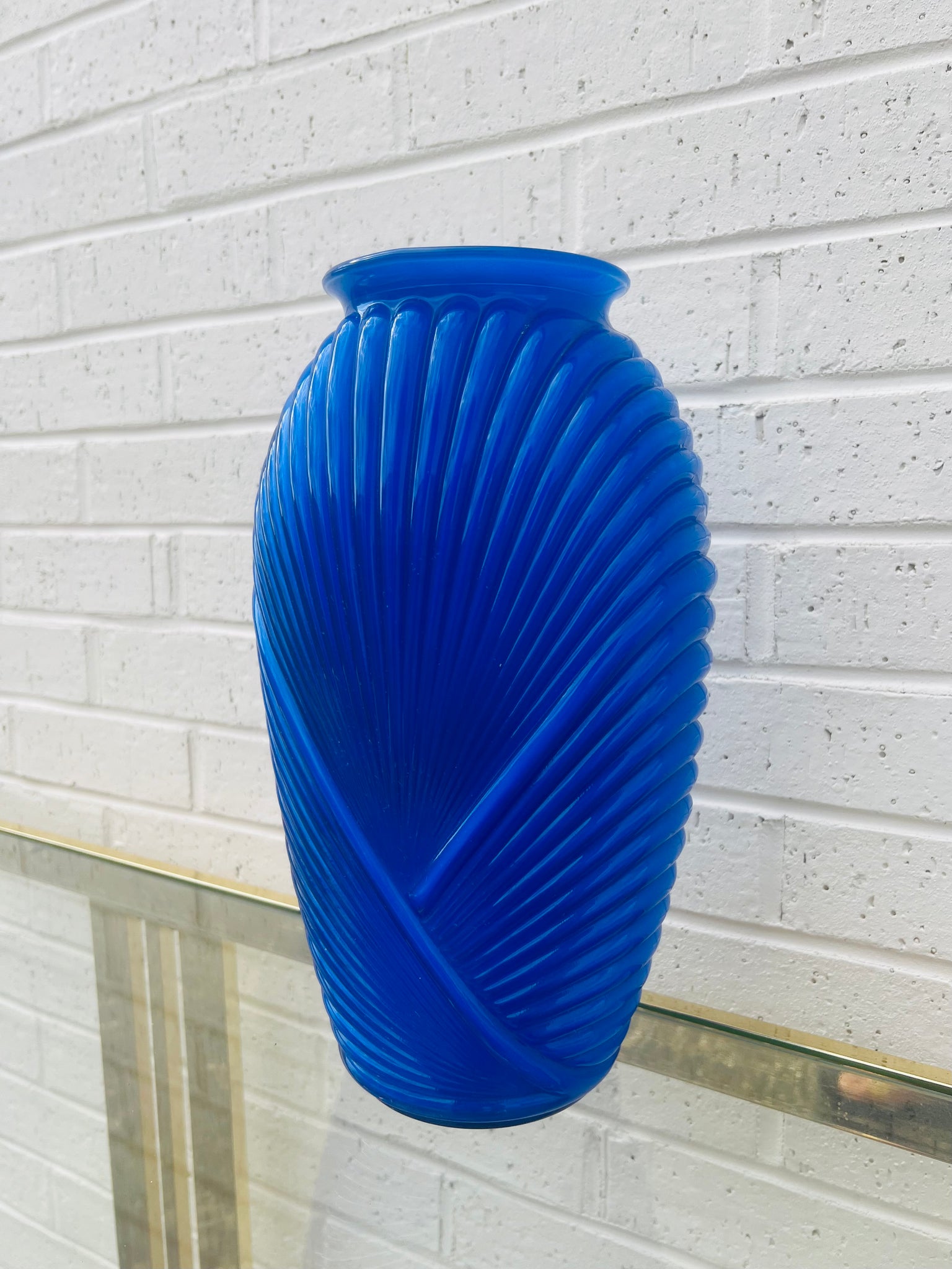 Dark Blue Anchor Hocking Pleated Vase