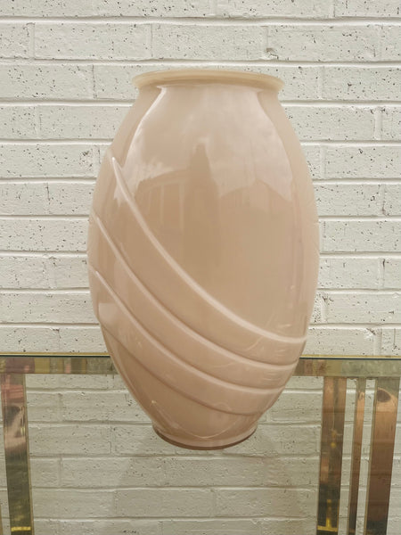 Peach Glass Ribbed Floor Vase