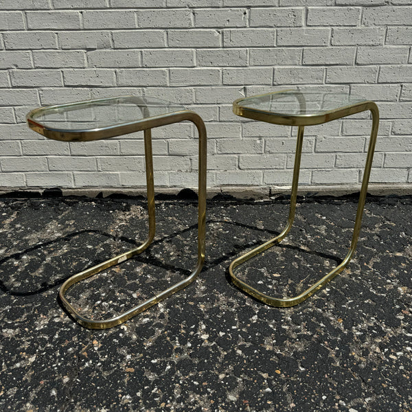 Pair of Milo Baughman Style Cantilever Side Tables - LOCAL PICKUP/REGIONAL DELIVERY ONLY