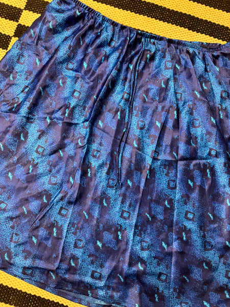 Blue Snake Print Satin Skirt