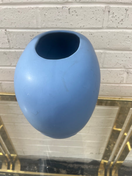 Matte Blue Ribbed Vase