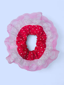 Valentine Scrunchie - White & Hot Pink Trim