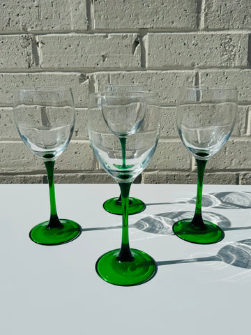 Green Stemmed French Wine Glasses